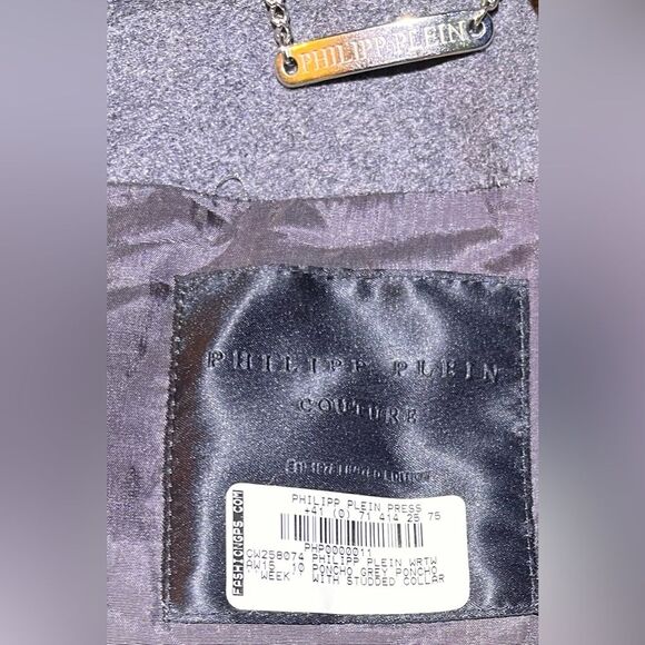 Philipp Plein Couture Grey Poncho with Calf Leather Studded Collar - NWOT - Picture 3 of 12